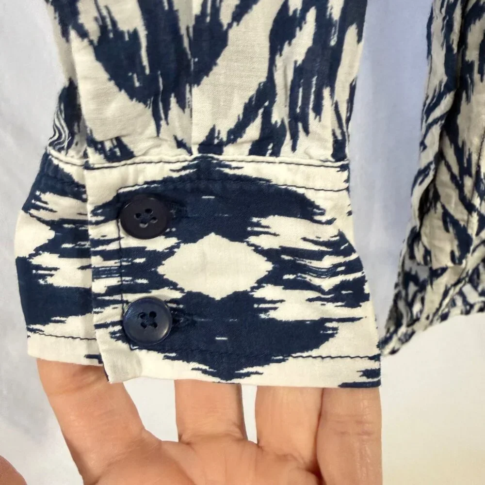 Athleta Blue White Printed Cotton‎ Silk Blend Kaftan Shirt Size M